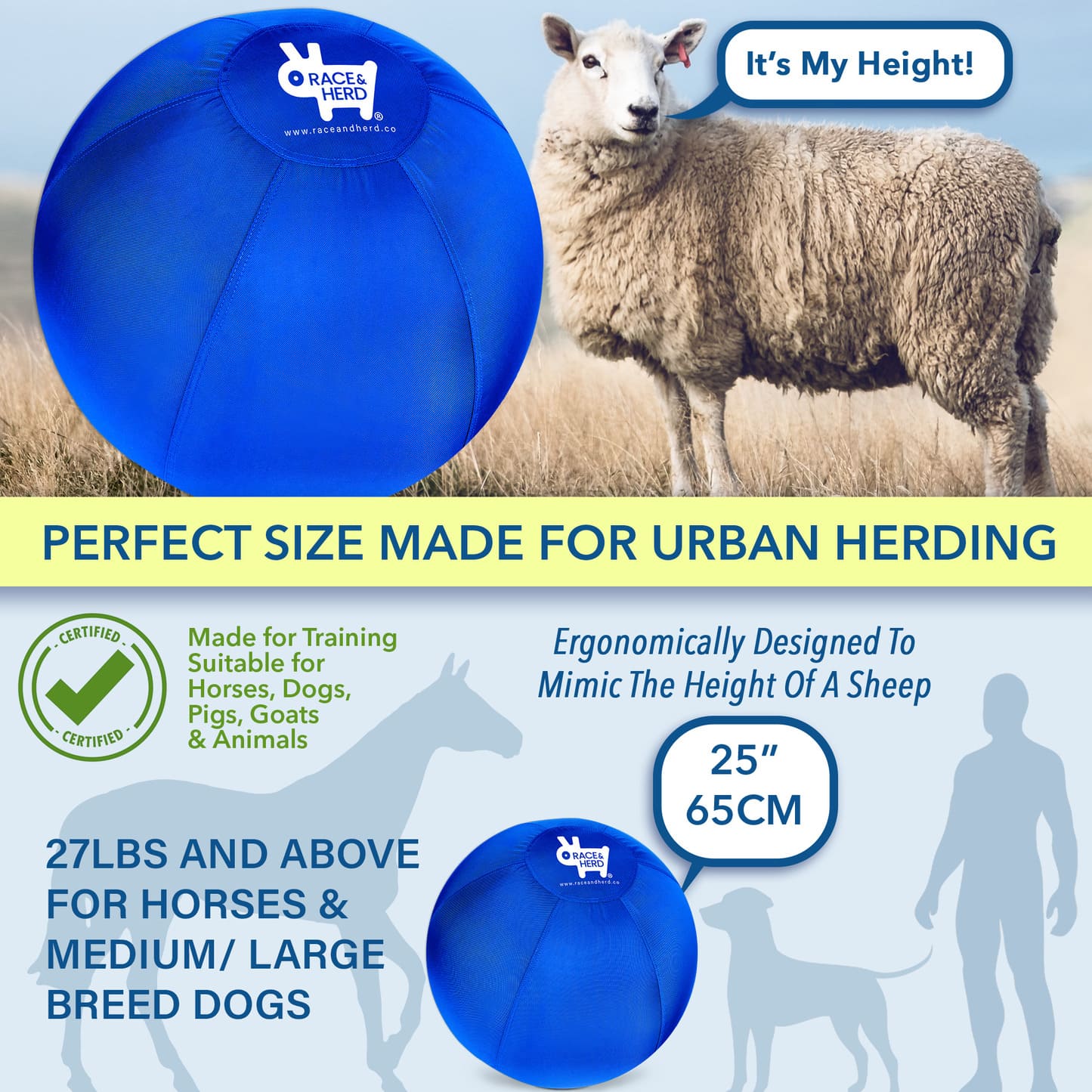 Race&Herd Herding Ball for Dogs (25") - Large, Medium Dog & Horses