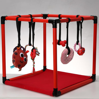 Puppy Play Gym  |  Dog Play Mat, 8 Bungee Straps - Red