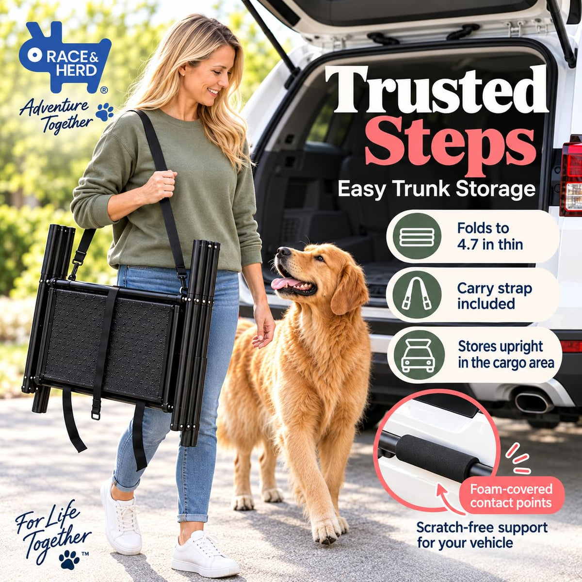 Stairs for Dogs to Get in Car — Folding Dog Steps - 18.5" (Onyx)