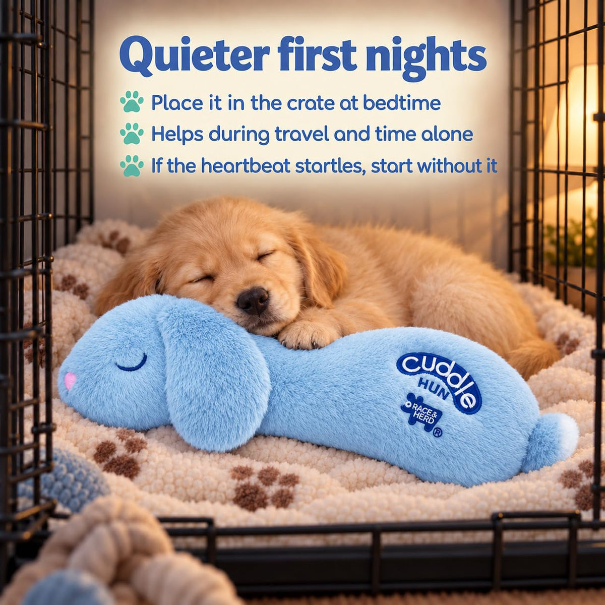 CuddleBun Heartbeat Puppy Toy Sleep Aid — Cuddler Pillow (Sky)