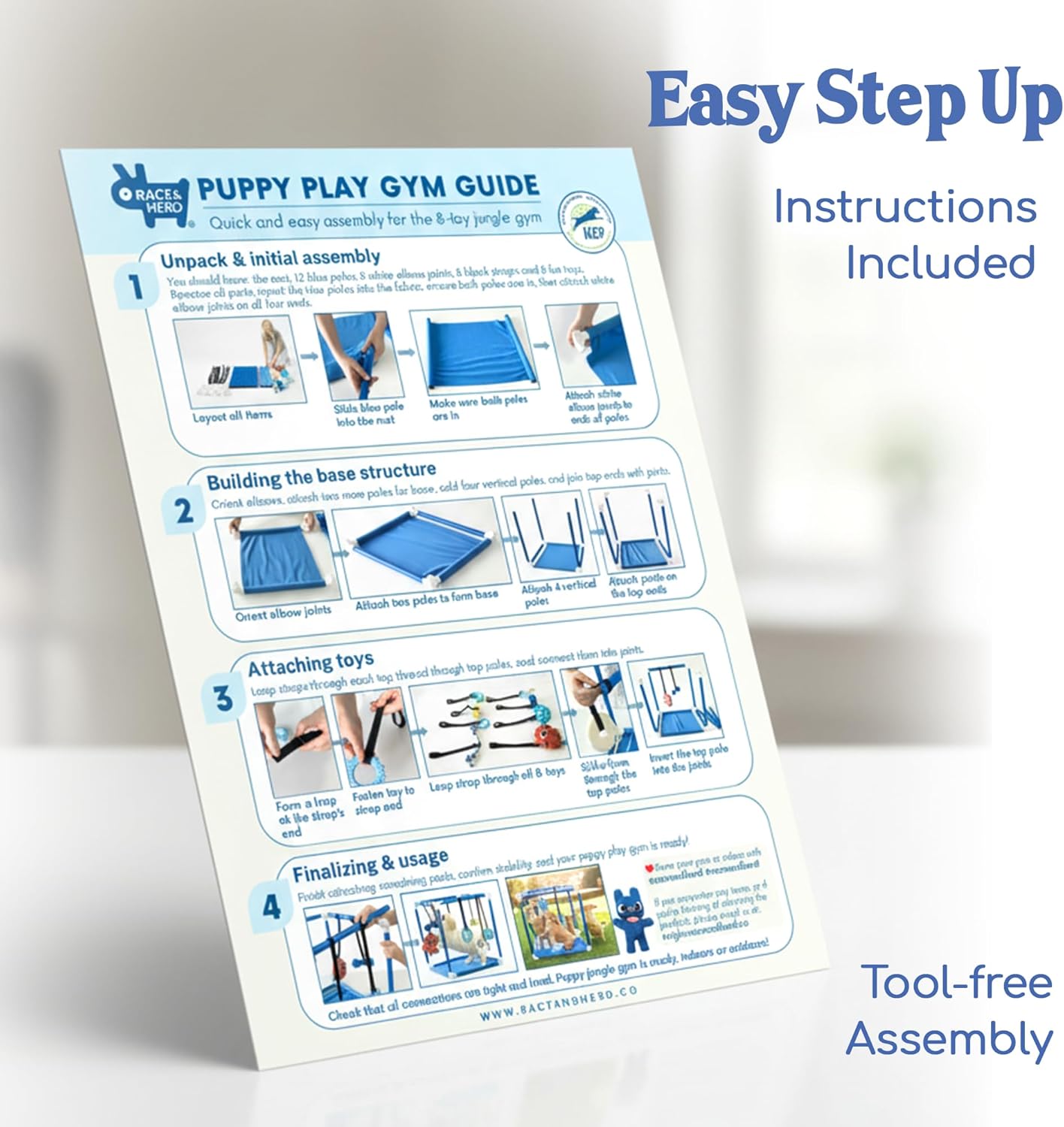 Puppy Play Gym  |  Dog Play Mat, 8 Bungee Straps - Red