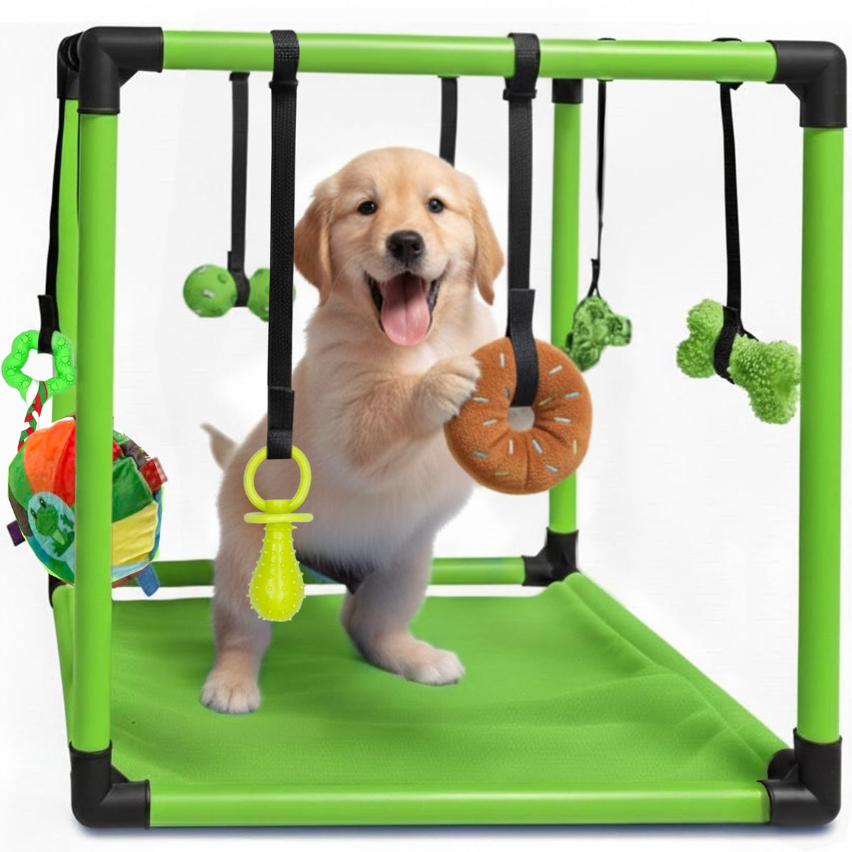 Puppy Play Gym — Small Dog Jungle Activity Mat 19.5" (Lime)