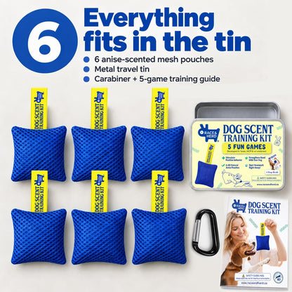 Original Dog Scent Training Kit — 6 Pcs Pouches Nosework Set (Blue, Tin)