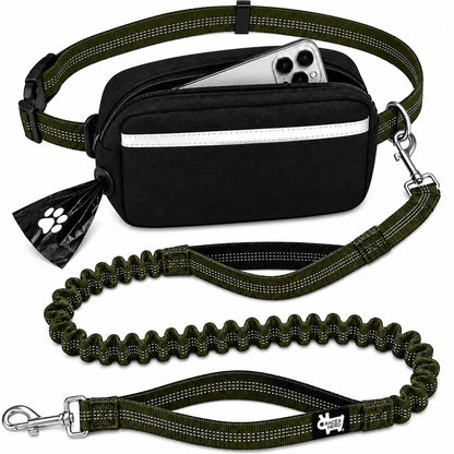 Dog Running Leash Hands Free — 68" Bungee Waist Belt (Olive)