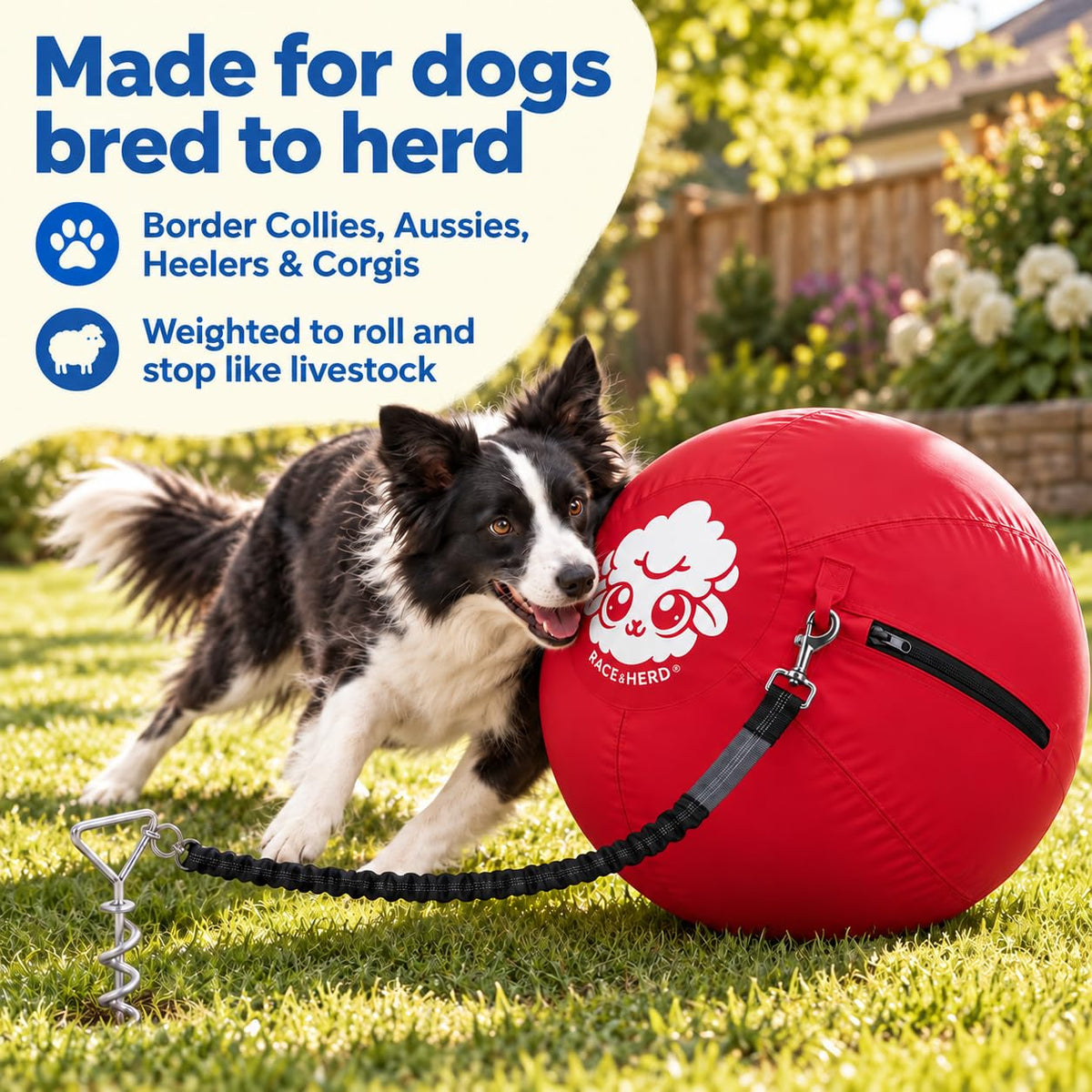 Herding Ball for Dogs Tetherball Set Outside 22" (Cherry)