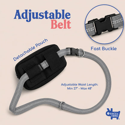 Dog Running Leash Hands Free — 68" Bungee Waist Belt (Silver)