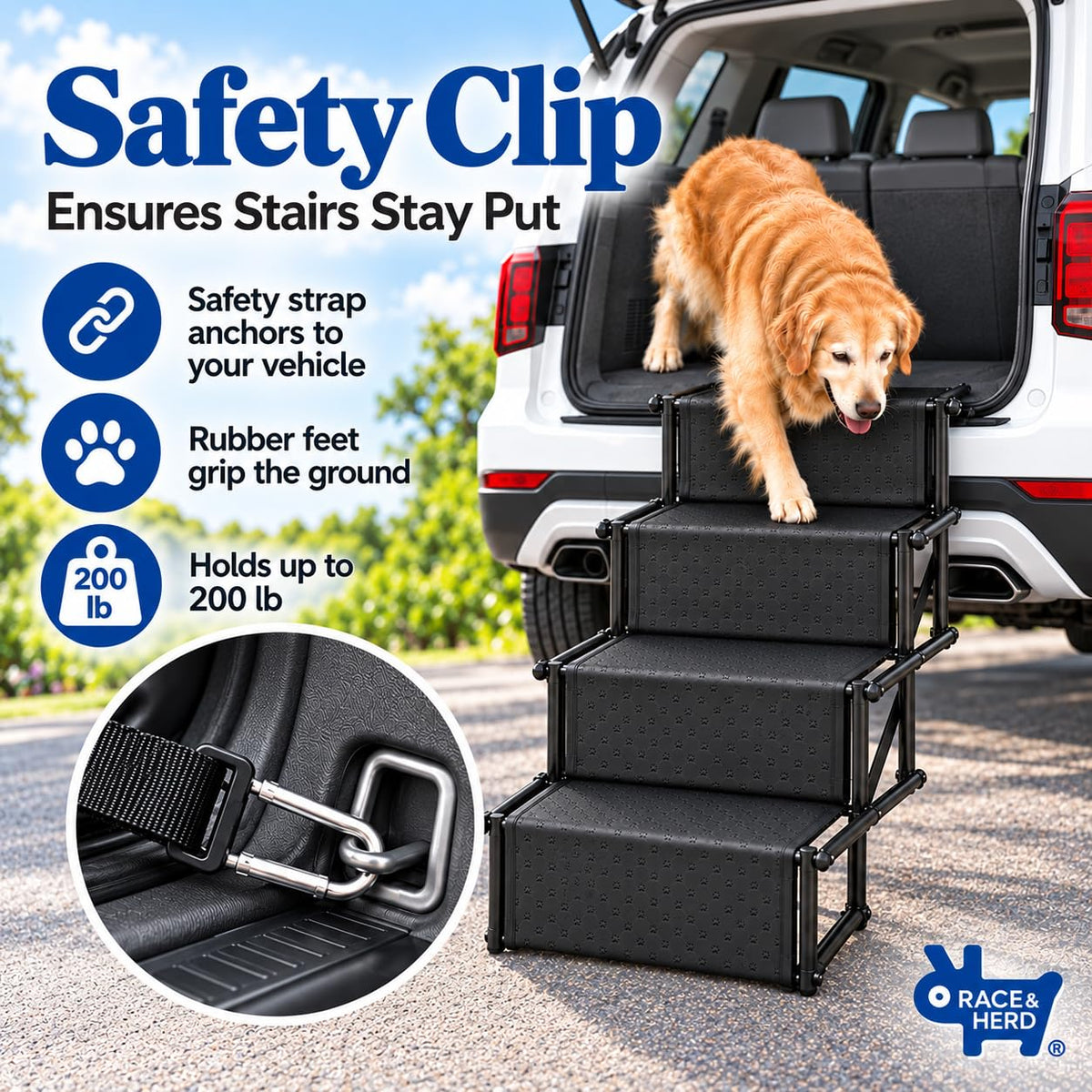 Stairs for Dogs to Get in Car — Folding Dog Steps - 18.5" (Onyx)