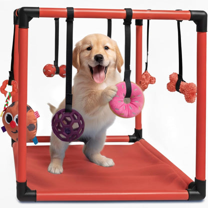 Puppy Play Gym  |  Dog Play Mat, 8 Bungee Straps - Red