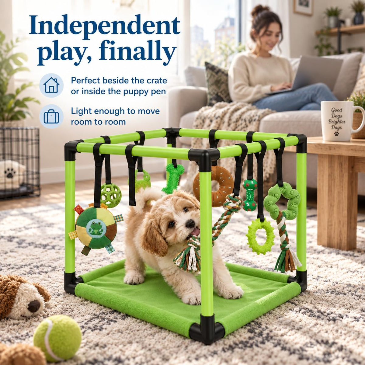 Puppy Play Gym — Small Dog Jungle Activity Mat 19.5" (Lime)