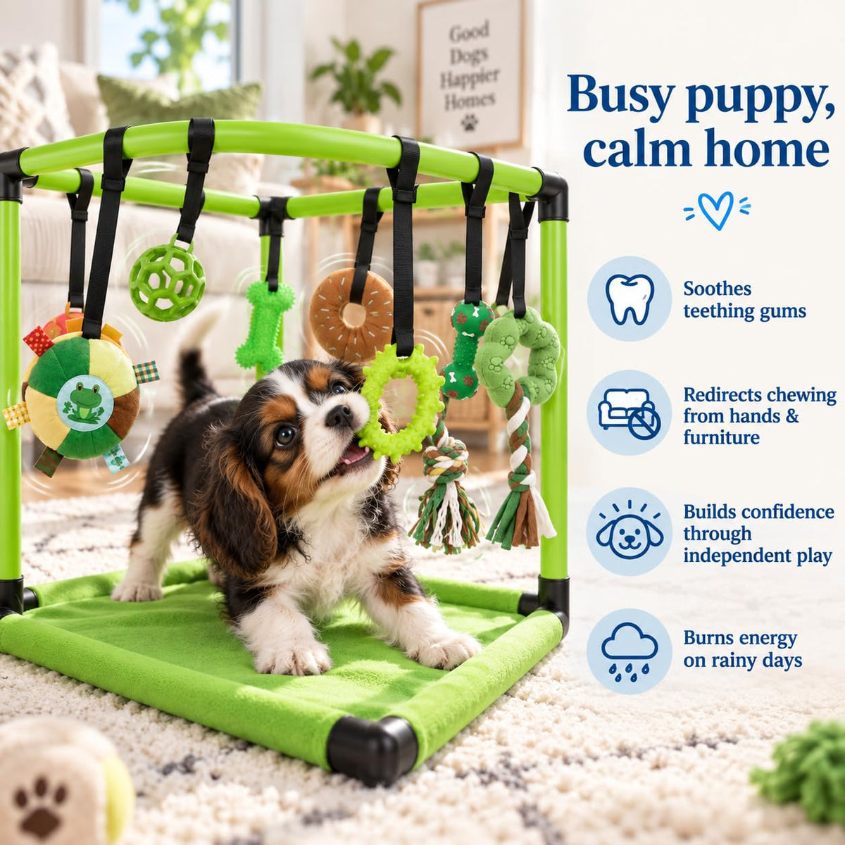 Puppy Play Gym — Small Dog Jungle Activity Mat 19.5" (Lime)