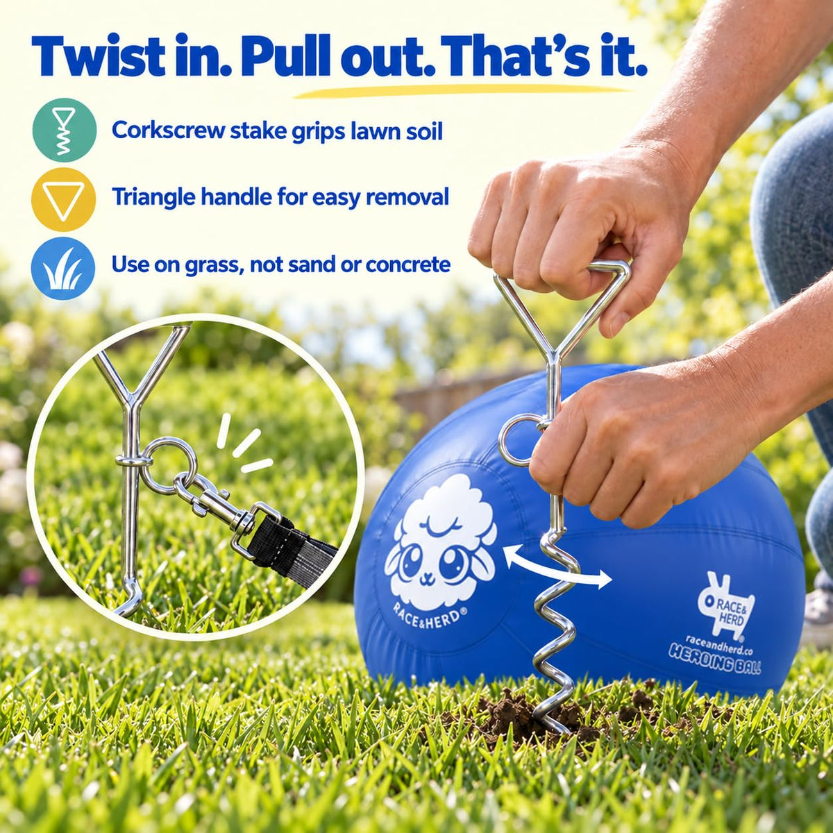 Herding Ball for Dogs Tetherball Set Outside 22" (Ocean)