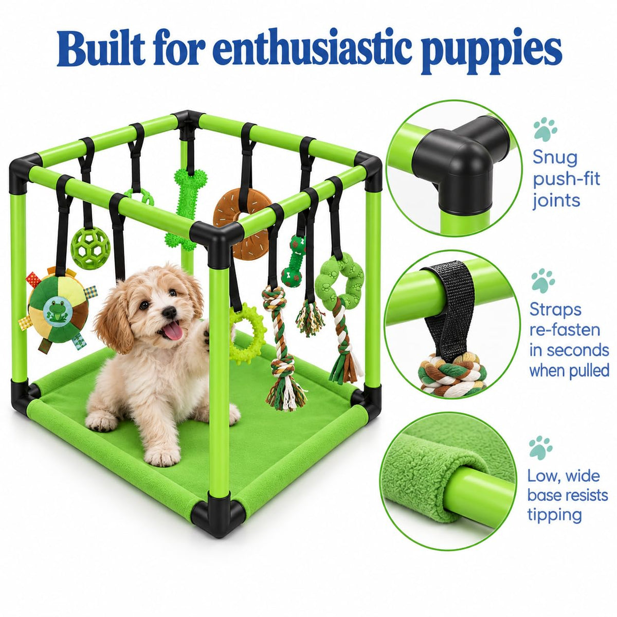Puppy Play Gym — Small Dog Jungle Activity Mat 19.5" (Lime)