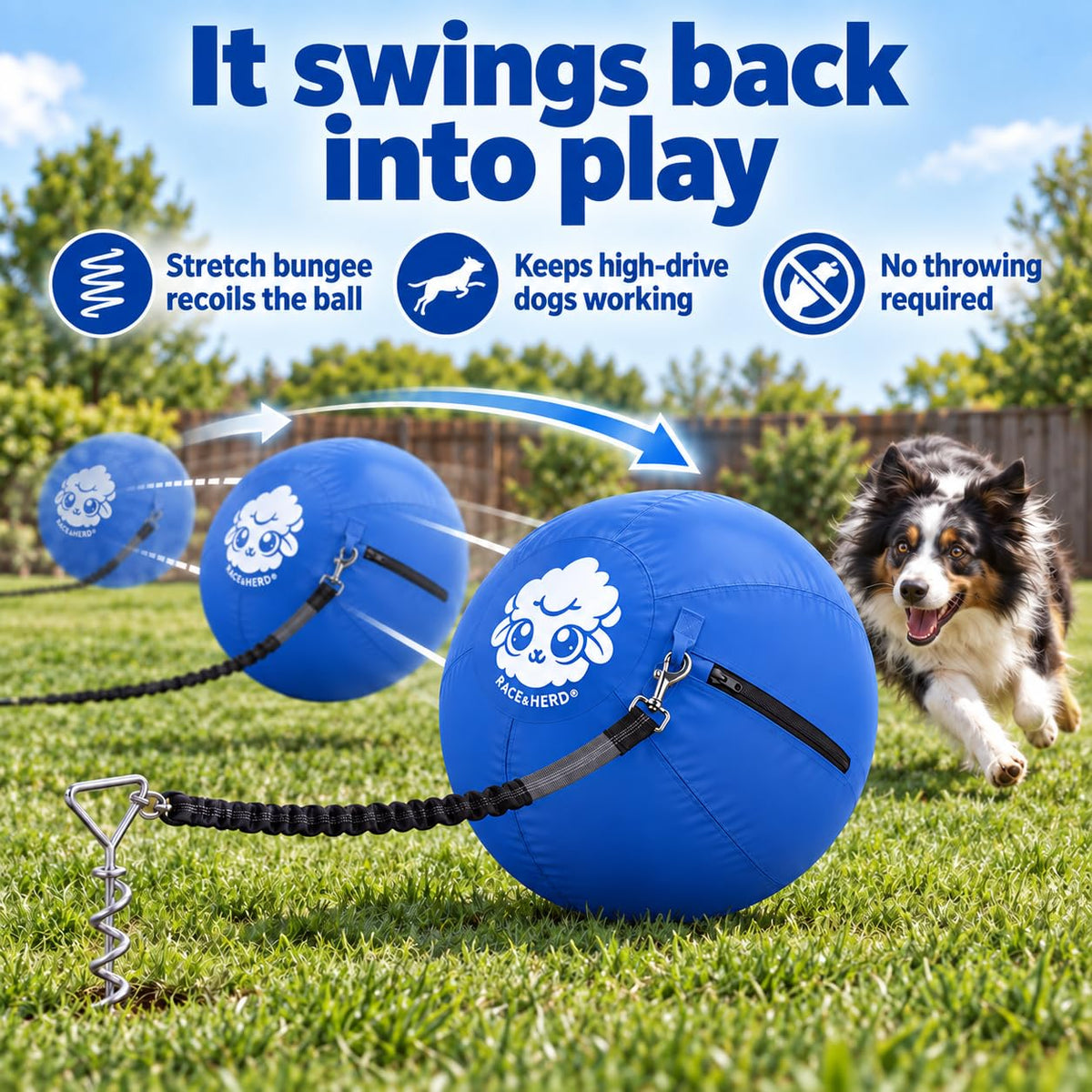 Herding Ball for Dogs Tetherball Set Outside 22" (Ocean)