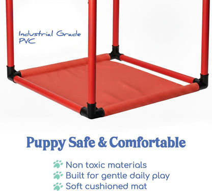 Puppy Play Gym  |  Dog Play Mat, 8 Bungee Straps - Red