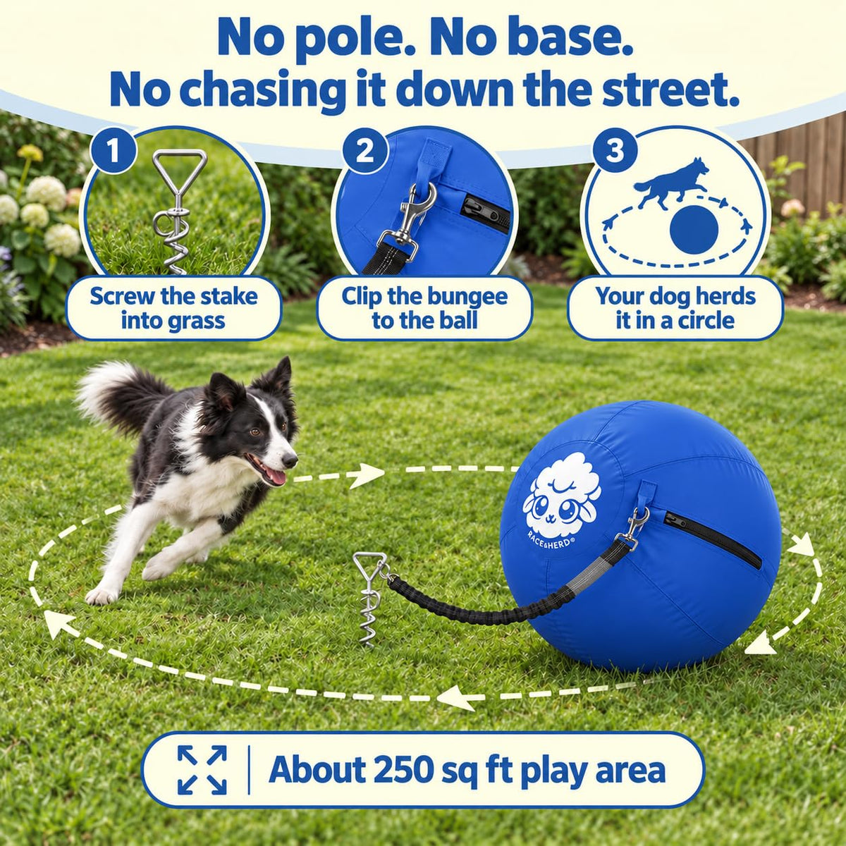 Herding Ball for Dogs Tetherball Set Outside 22" (Ocean)
