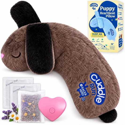CuddleBun Heartbeat Puppy Toy Sleep Aid — Cuddler Pillow (Cocoa)