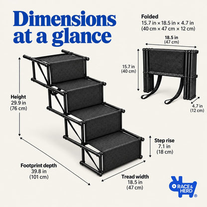 Stairs for Dogs to Get in Car — Folding Dog Steps - 18.5" (Onyx)