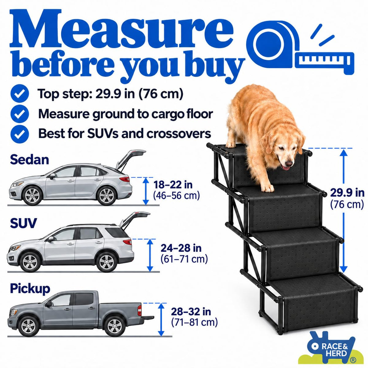 Stairs for Dogs to Get in Car — Folding Dog Steps - 18.5" (Onyx)