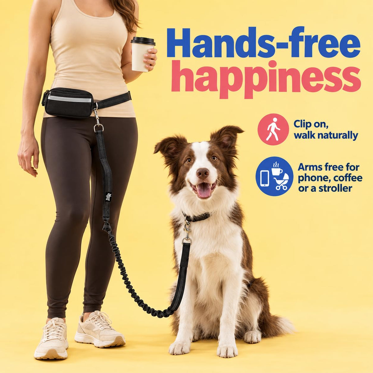 Dog Running Leash Hands Free — 68" Bungee Waist Belt (Onyx)