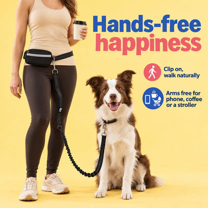 Dog Running Leash Hands Free — 68" Bungee Waist Belt (Onyx)