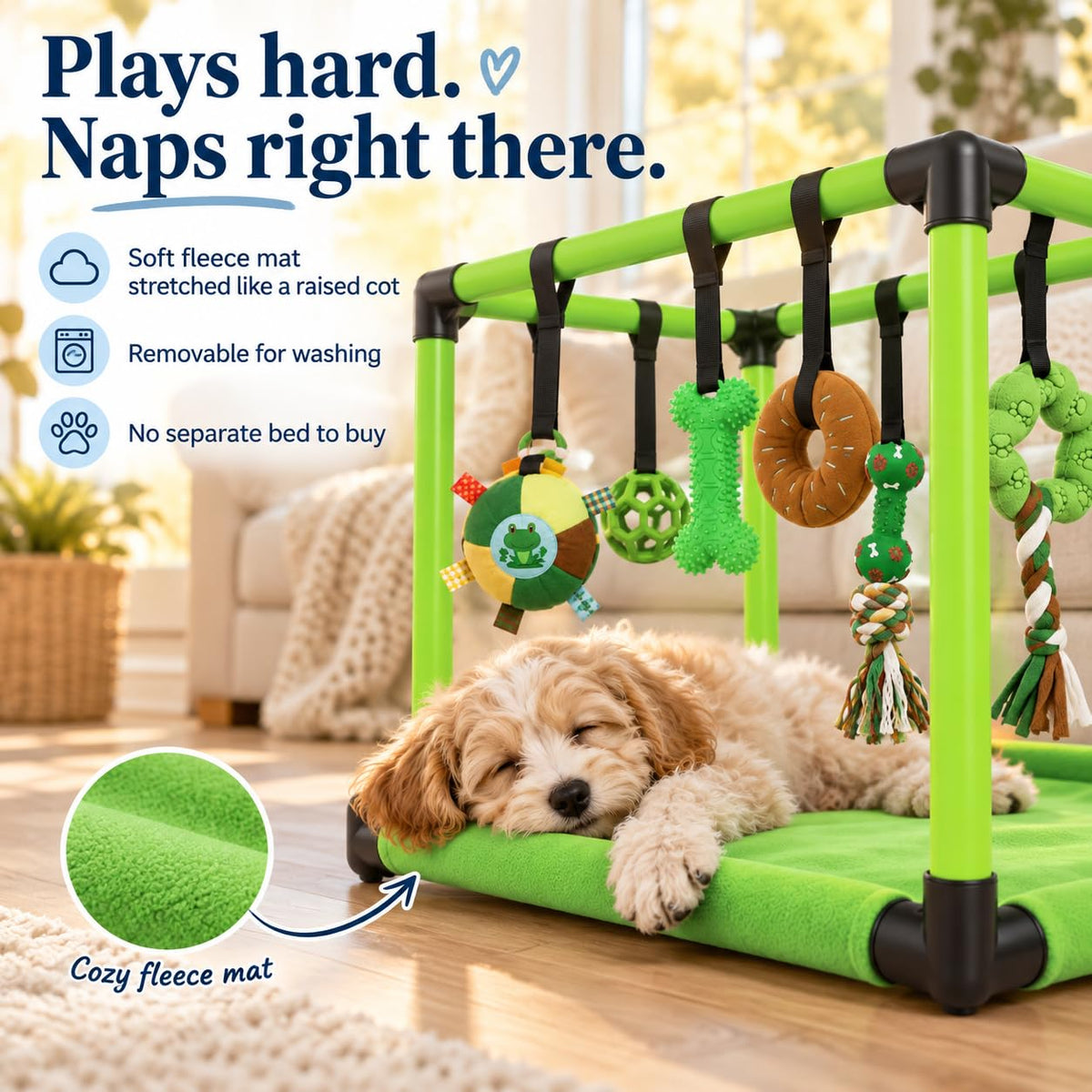 Puppy Play Gym — Small Dog Jungle Activity Mat 19.5" (Lime)