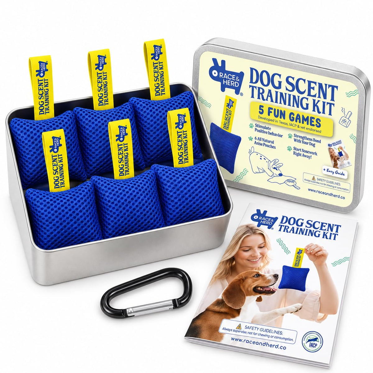 Original Dog Scent Training Kit — 6 Pcs Pouches Nosework Set (Blue, Tin)