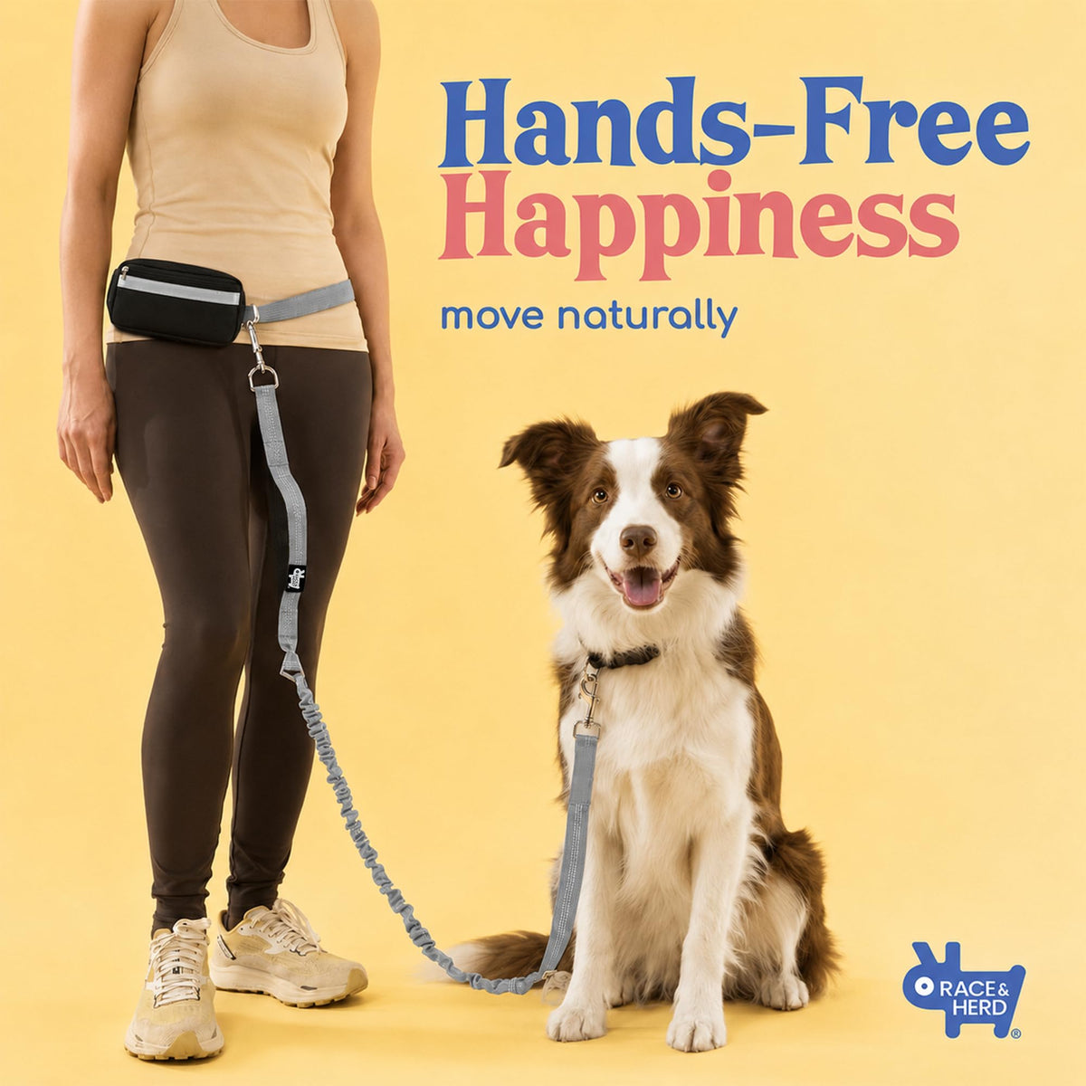 Dog Running Leash Hands Free — 68" Bungee Waist Belt (Silver)