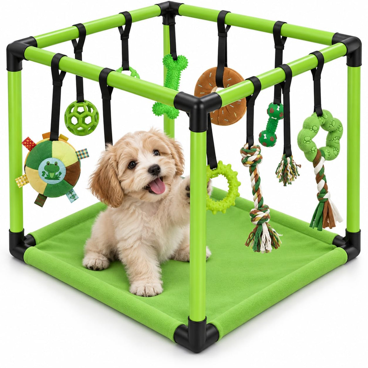 Puppy Play Gym — Small Dog Jungle Activity Mat 19.5" (Lime)