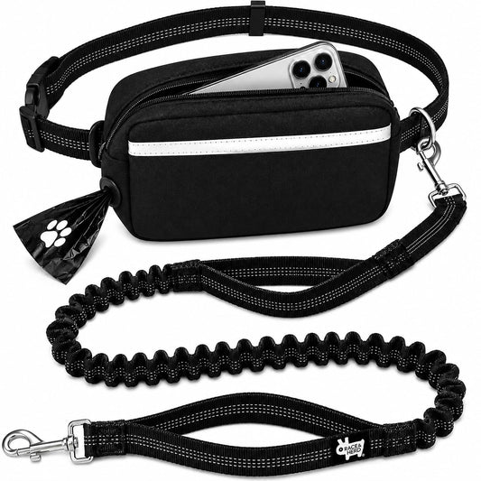 Dog Running Leash Hands Free — 68" Bungee Waist Belt (Onyx)