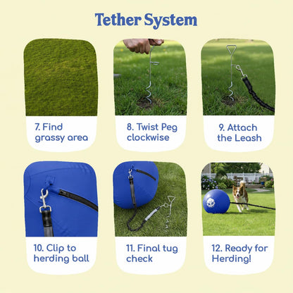 Herding Ball for Dogs Tetherball Set Outside 22" (Ocean)