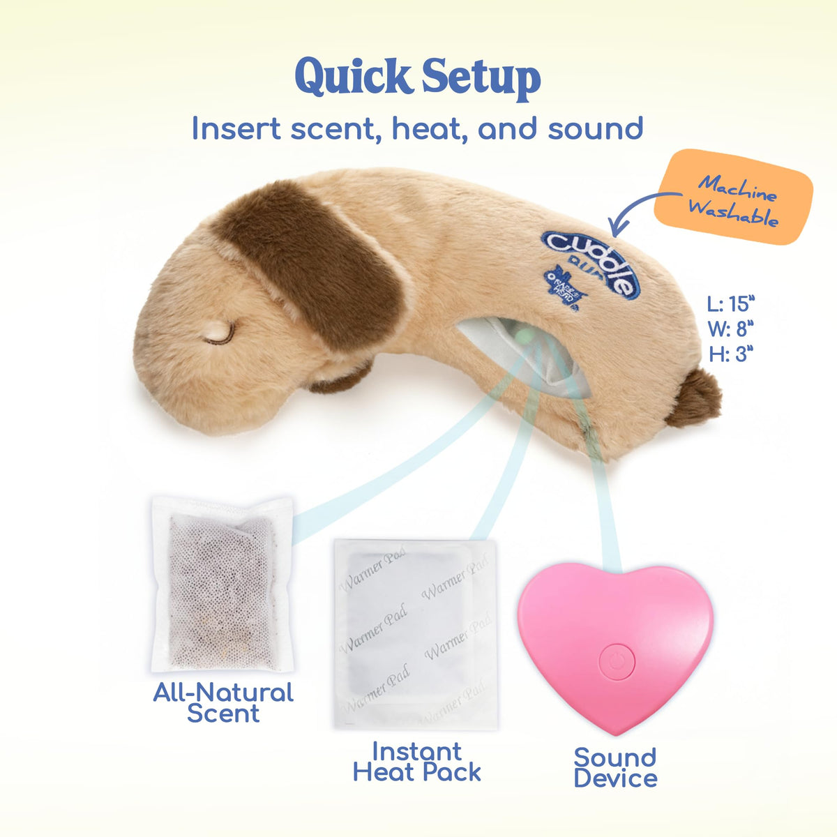 CuddleBun Heartbeat Puppy Toy Sleep Aid — Cuddler Pillow (Beige)