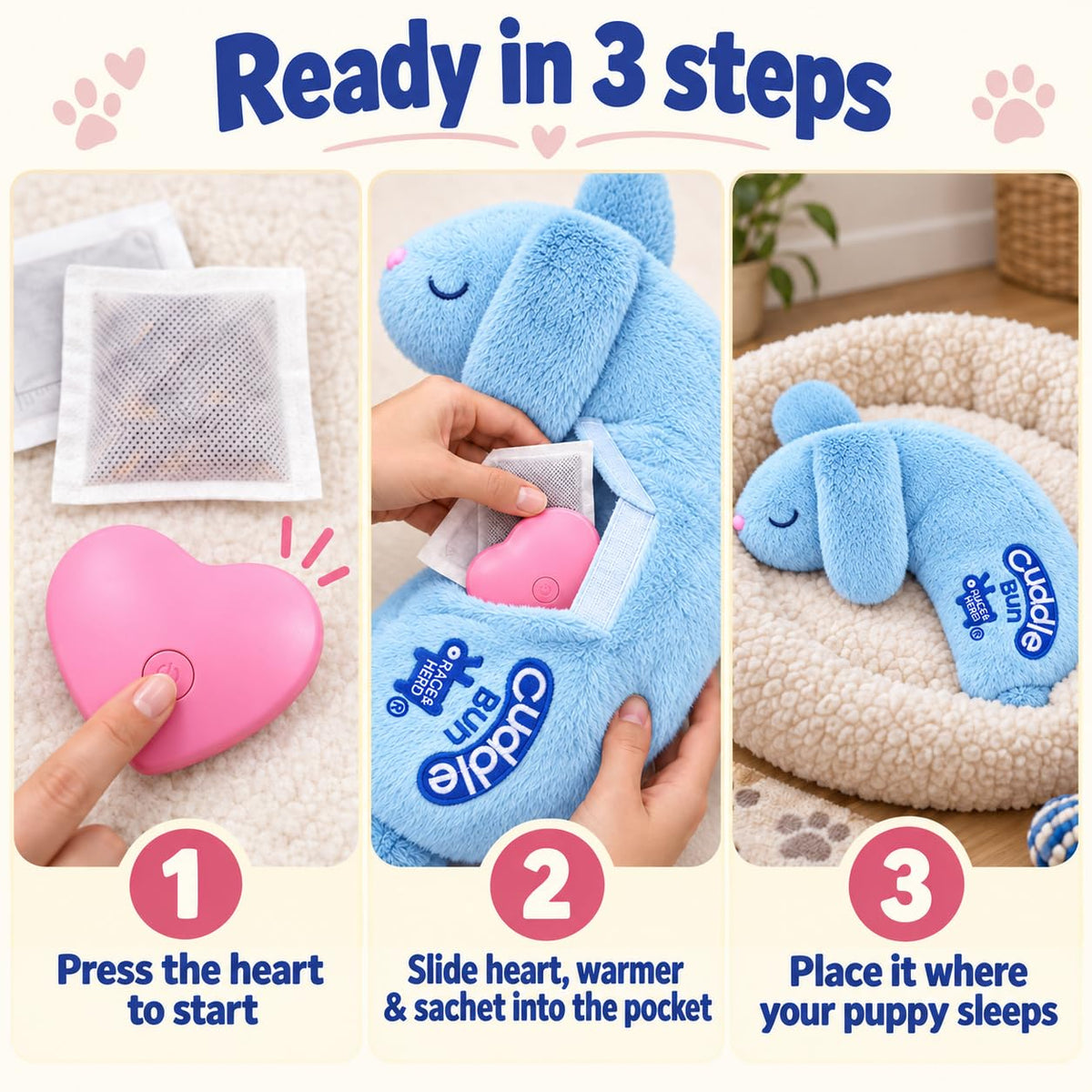CuddleBun Heartbeat Puppy Toy Sleep Aid — Cuddler Pillow (Sky)