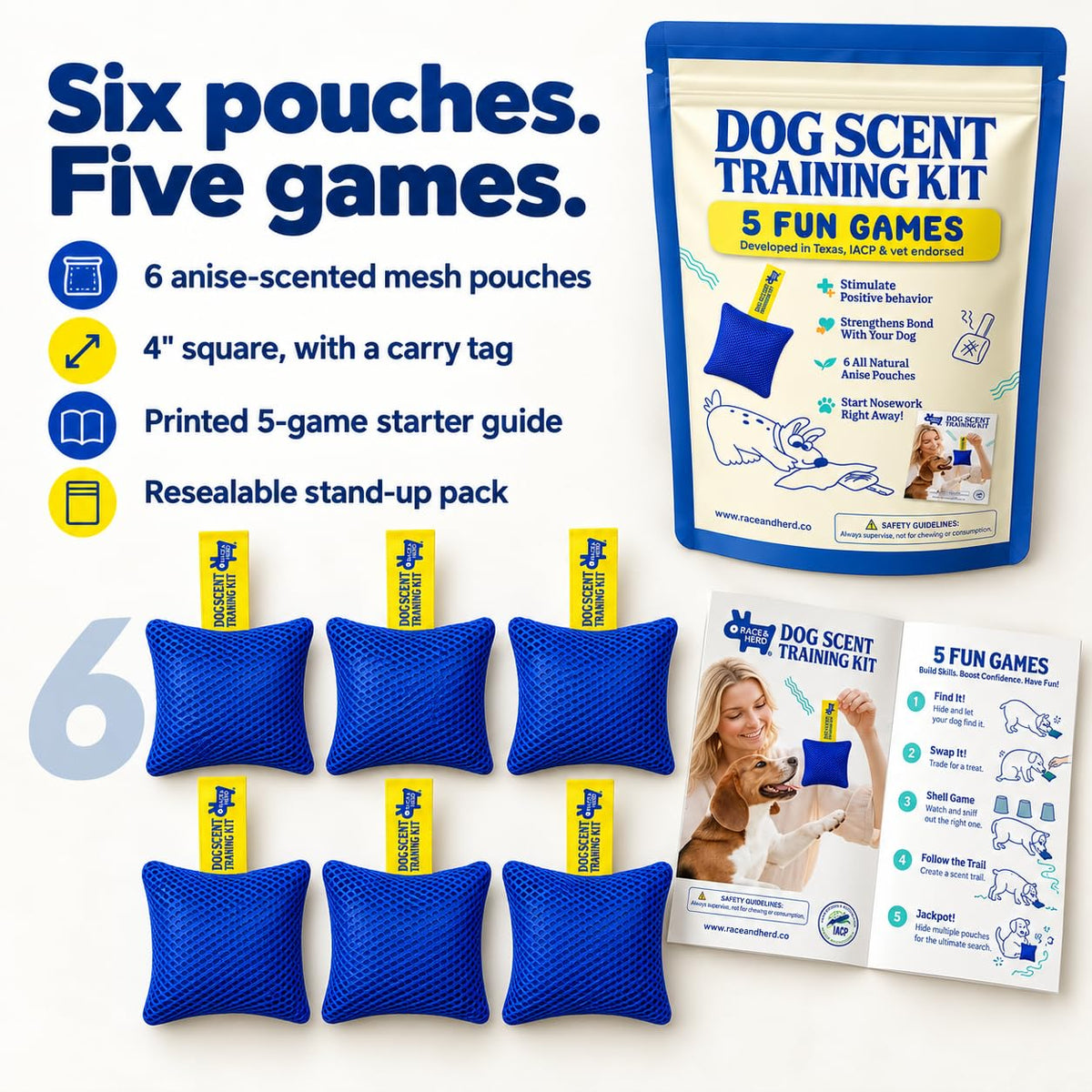 Original Dog Scent Training Kit — 6 Pcs Pouches Nosework Set (Blue, Bag)