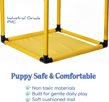 Puppy Play Gym  |  Dog Play Mat, 8 Bungee Straps - Yellow