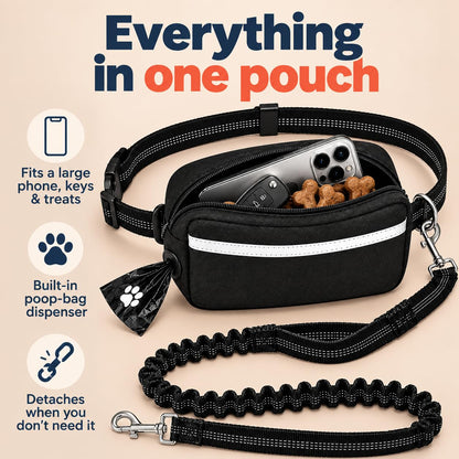 Dog Running Leash Hands Free — 68" Bungee Waist Belt (Onyx)