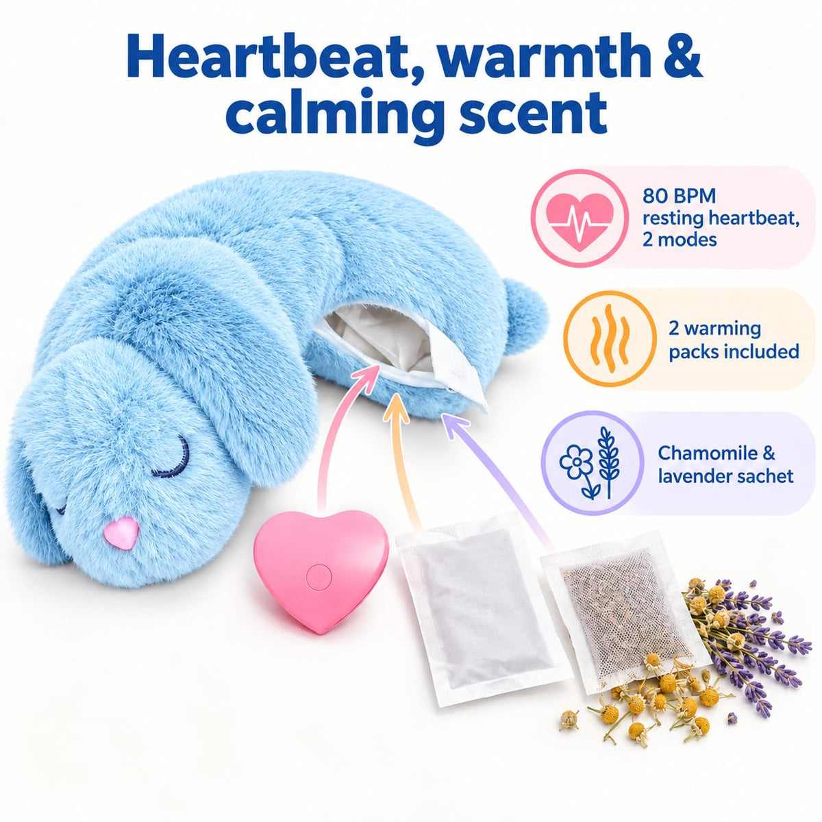 CuddleBun Heartbeat Puppy Toy Sleep Aid — Cuddler Pillow (Sky)