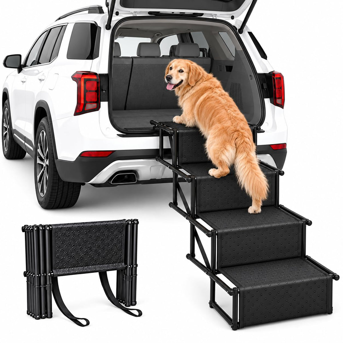 Stairs for Dogs to Get in Car — Folding Dog Steps - 18.5" (Onyx)