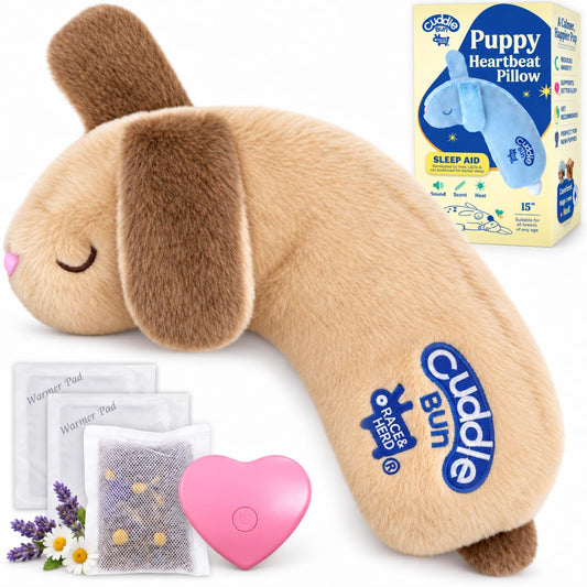 CuddleBun Heartbeat Puppy Toy Sleep Aid — Cuddler Pillow (Beige)