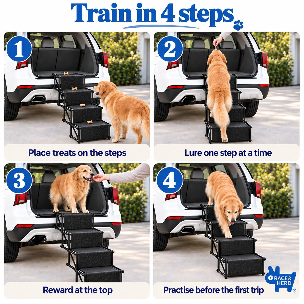 Stairs for Dogs to Get in Car — Folding Dog Steps - 18.5" (Onyx)