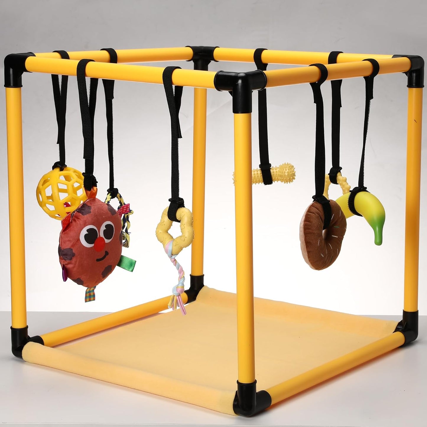 Puppy Play Gym  |  Dog Play Mat, 8 Bungee Straps - Yellow