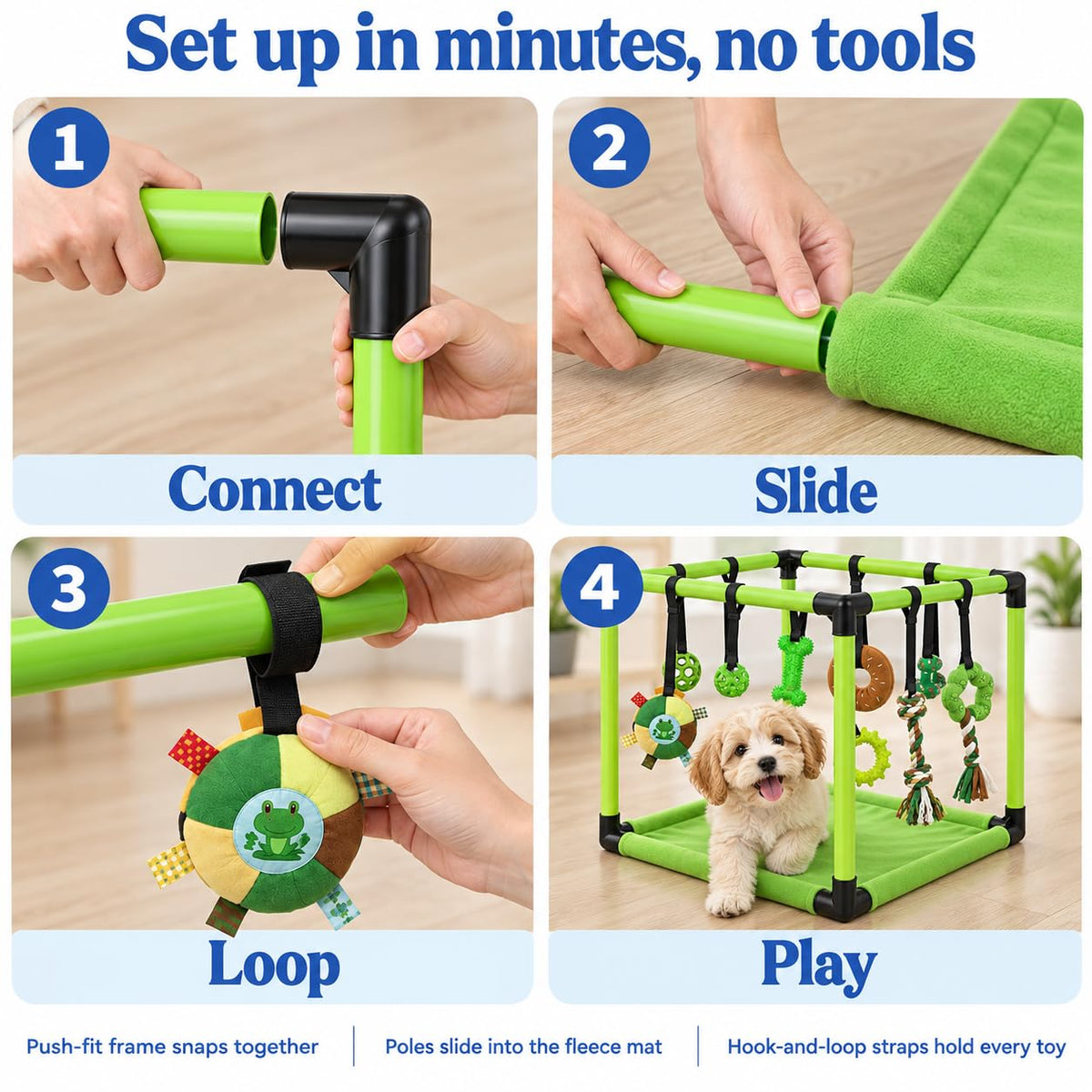 Puppy Play Gym — Small Dog Jungle Activity Mat 19.5" (Lime)