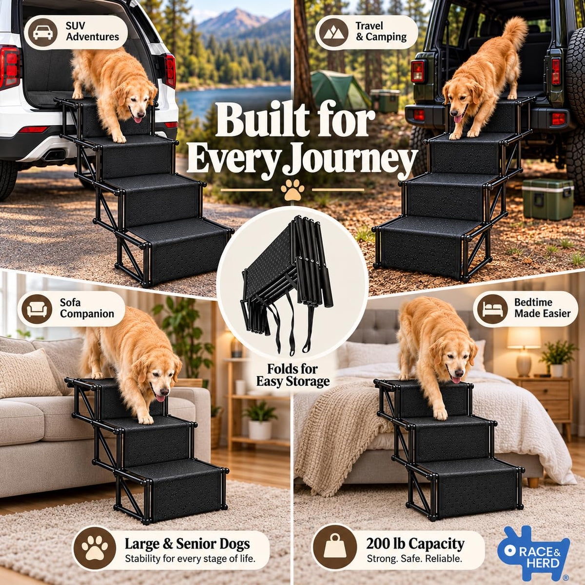 Stairs for Dogs to Get in Car — Folding Dog Steps - 18.5" (Onyx)