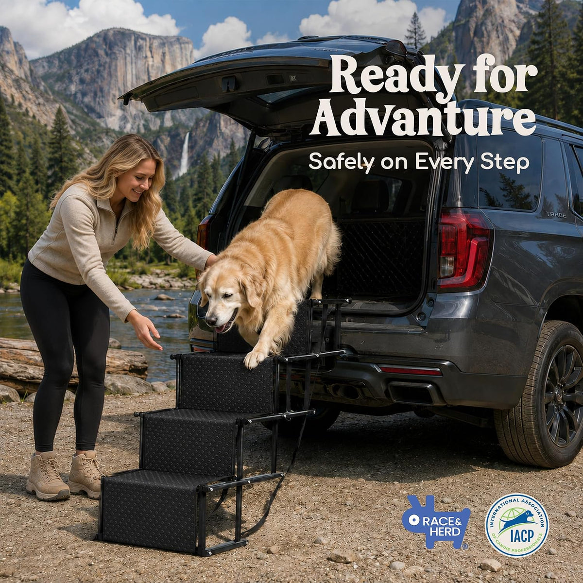 Stairs for Dogs to Get in Car — Folding Dog Steps - 18.5" (Onyx)