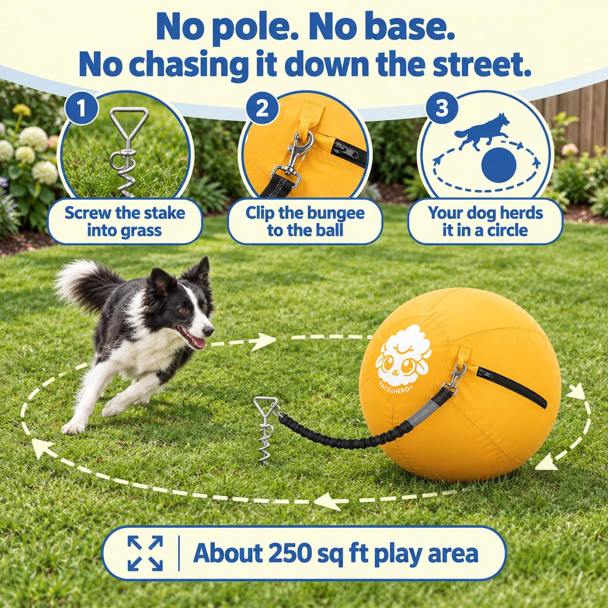Herding Ball for Dogs Tetherball Set Outside 22" (Gold)