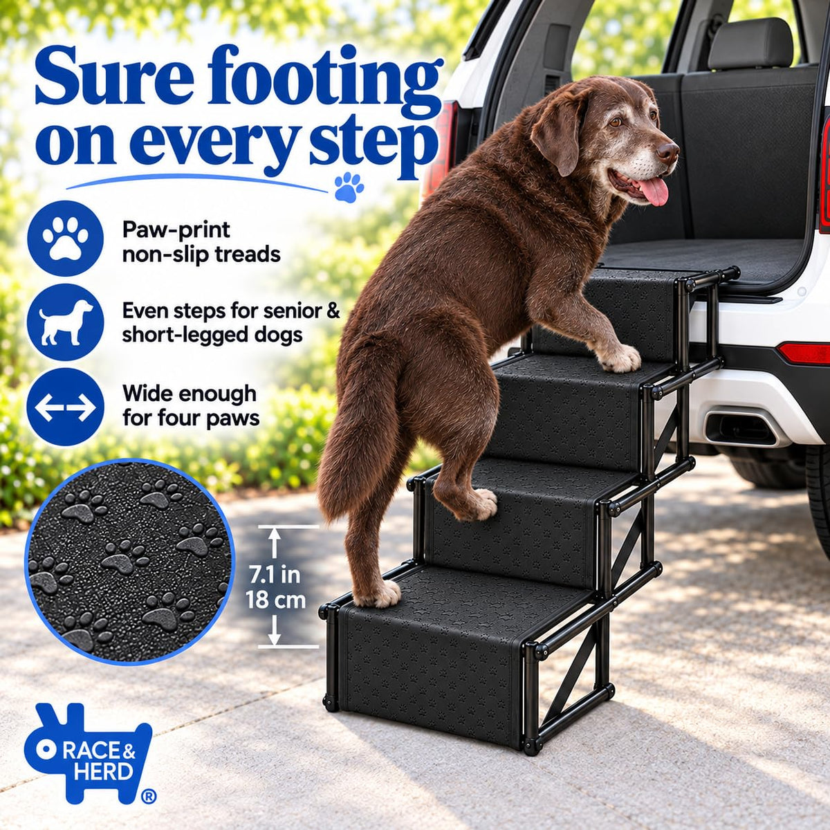Stairs for Dogs to Get in Car — Folding Dog Steps - 18.5" (Onyx)