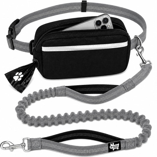 Dog Running Leash Hands Free — 68" Bungee Waist Belt (Silver)