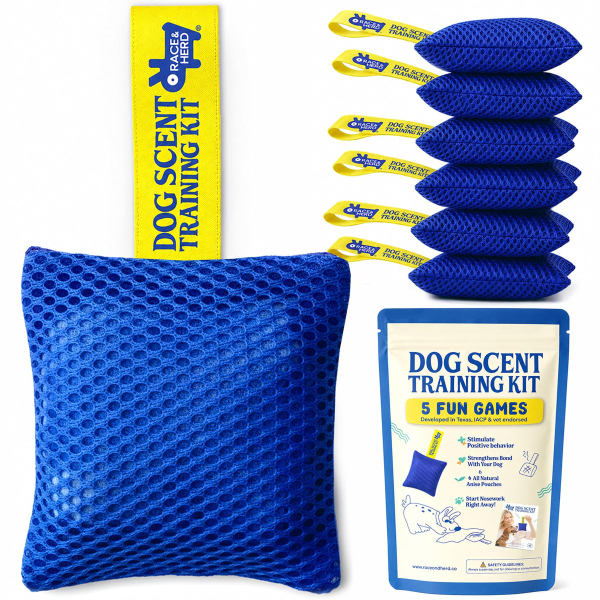 Original Dog Scent Training Kit — 6 Pcs Pouches Nosework Set (Blue, Bag)