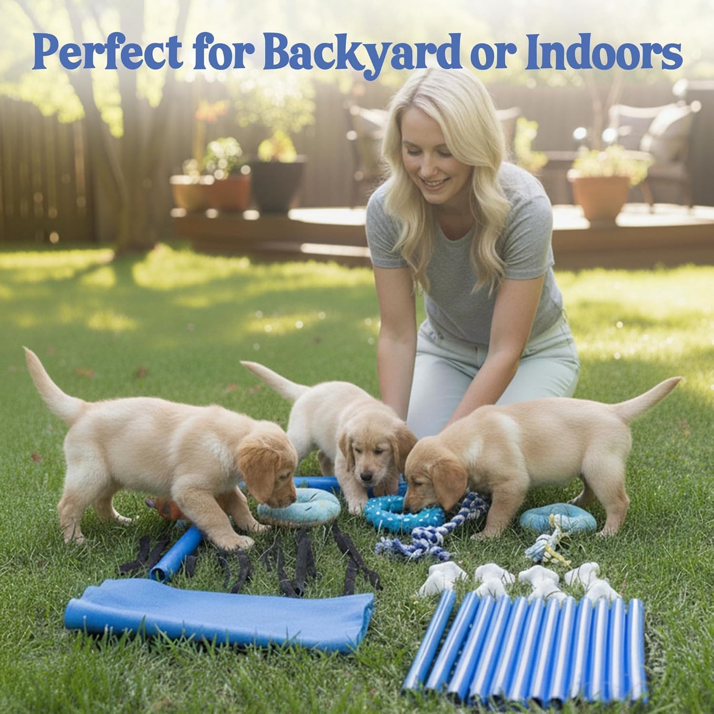 Puppy Play Gym  |  Dog Play Mat, 8 Bungee Straps - Yellow
