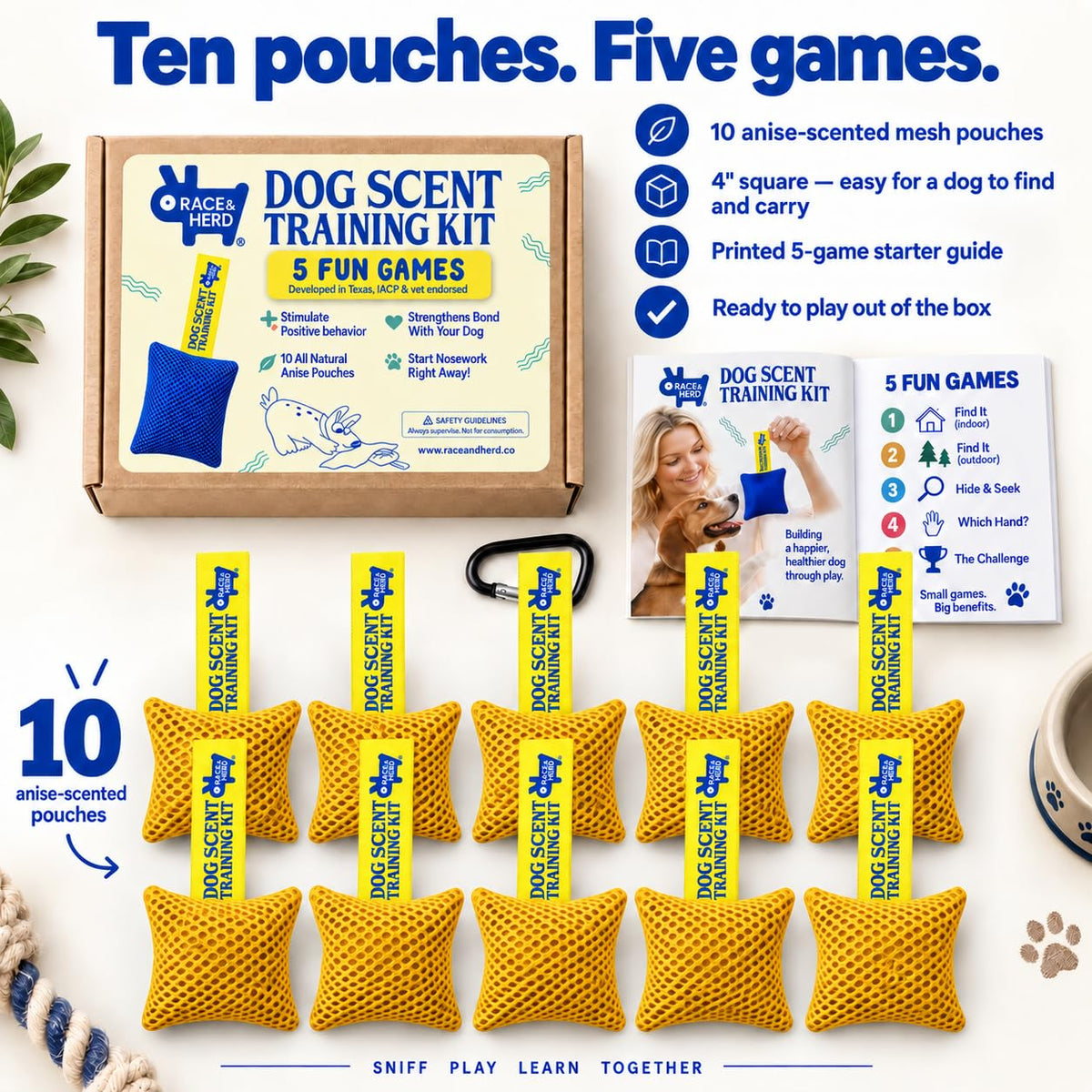 Original Dog Scent Training Kit — 10 Pcs Pouches Nosework Set (Gold)