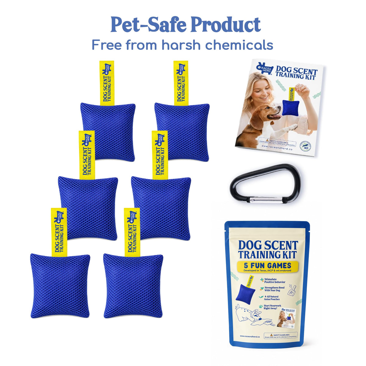 Original Dog Scent Training Kit — 6 Pcs Pouches Nosework Set (Blue, Bag)